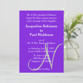 Invitation Sunset Hearts Violet Argent Monogramme Mariage (Debout devant)