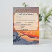 Invitation Sunset Mountains Winter Wedding Menu RSVP Card (Debout devant)