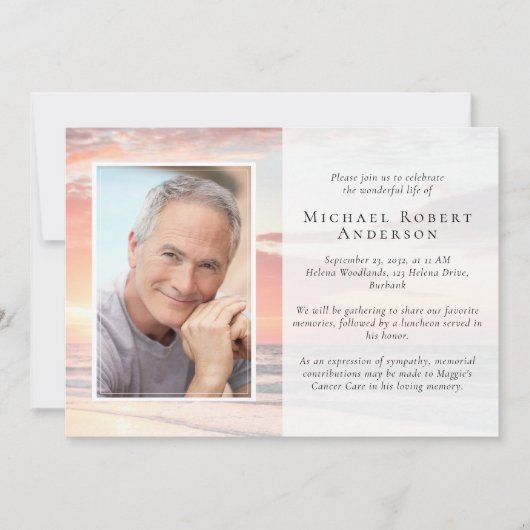 Invitation Sunset Ocean Photo Funeral Memorial Service Invita (Devant)