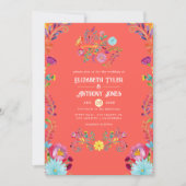 Invitation Sunset Orange/Cream Floral Mexican Fiesta Wedding (Devant)