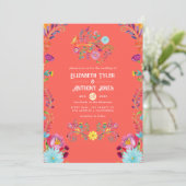 Invitation Sunset Orange/Cream Floral Mexican Fiesta Wedding (Debout devant)