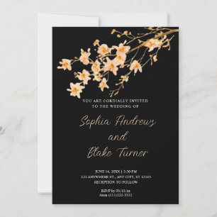 Invitation Sunset Orange Fleur sauvage Simple Mariage noir