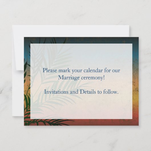 Invitation Sunset Palm Tree Branch Enregistrer la date (Dos)