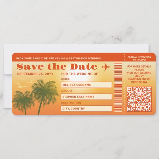 Invitation Sunset Palm Trees Faux Embarquement Pass Enregistr (Devant)
