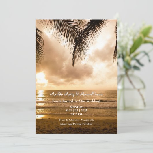 Invitation Sunset Romance : Mariage sur la plage (Debout devant)