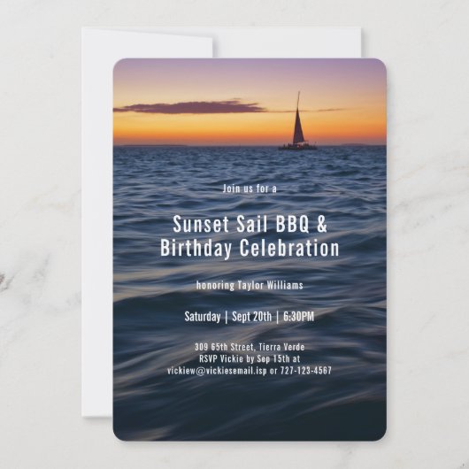 Invitation Sunset Sail Anniversaire Contemporain (Devant)