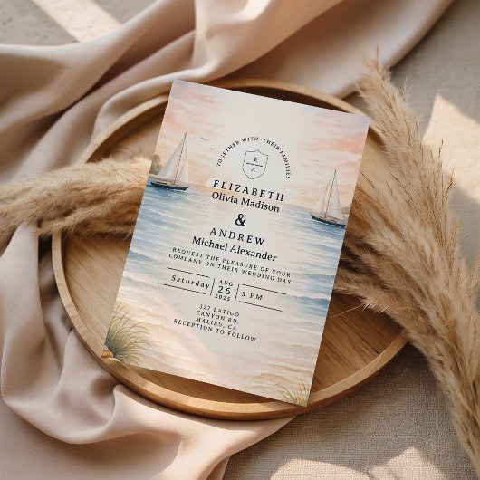 Invitation Sunset Sailboat Seaside Wedding
