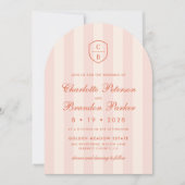 Invitation Sunset Spritz rayures Monogram Crest Mariage (Devant)