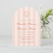 Invitation Sunset Spritz rayures Monogram Crest Mariage (Debout devant)