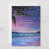 Invitation Sunset String Light Tropical Beach QR Code Wedding (Devant)