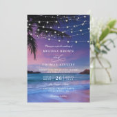 Invitation Sunset String Light Tropical Beach QR Code Wedding (Debout devant)