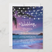 Invitation Sunset String Lights Tropical Beach Mariage (Devant)