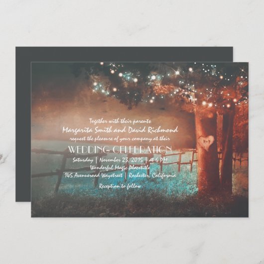 Invitation Sunset Tree Lights Rustic Mariage extérieur Invite (Devant / Derrière)