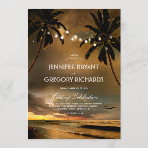 Invitation Sunset vintage Beach Mariage de palmiers de type