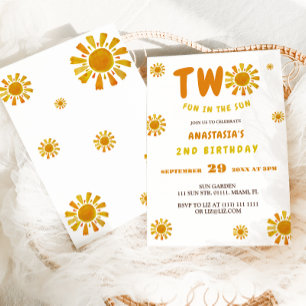 Invitation Sunshine 2e anniversaire deux amusants au soleil