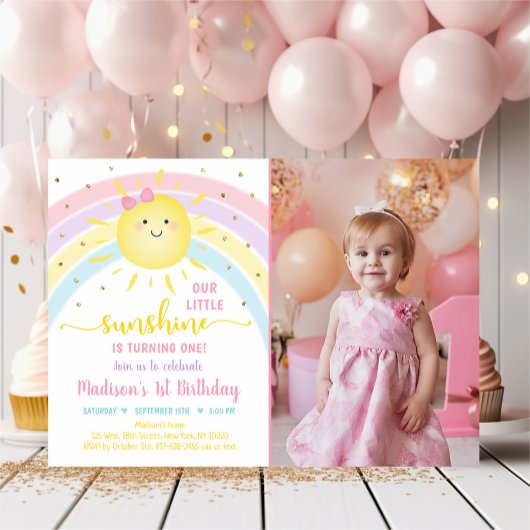 Invitation Sunshine Arc-en-ciel rose or Pastel Anniversaire