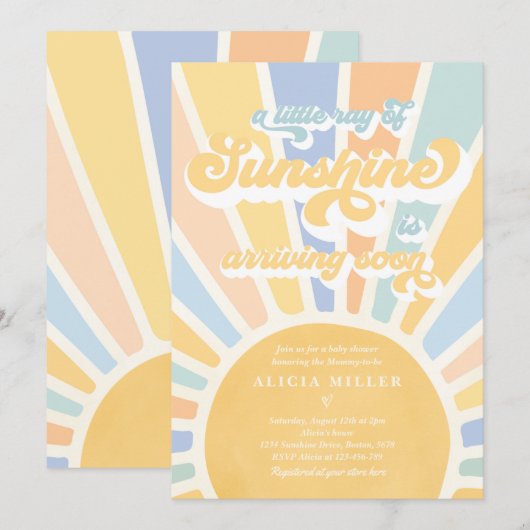 Invitation Sunshine Baby shower Boho Muet Rainbow Sunshine (Devant / Derrière)