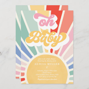 Invitation Sunshine Baby shower Boho Retro Rainbow Sunshine
