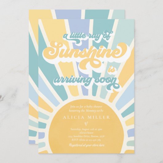 Invitation Sunshine Baby shower Boho Retro Yellow Sunshine (Devant / Derrière)