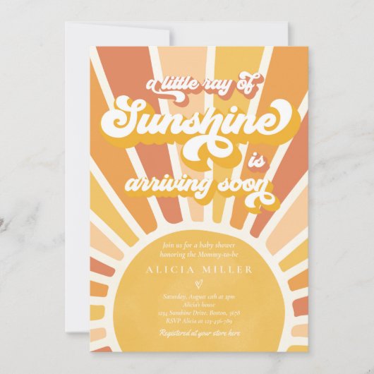 Invitation Sunshine Baby shower Boho Retro Yellow Sunshine (Devant)