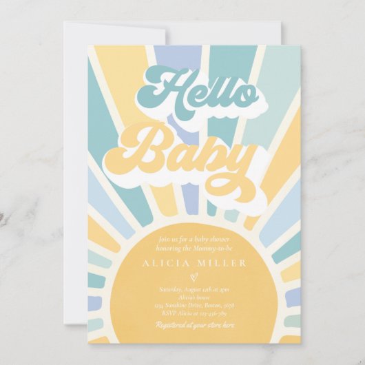 Invitation Sunshine Baby shower Boho Retro Yellow Sunshine (Devant)