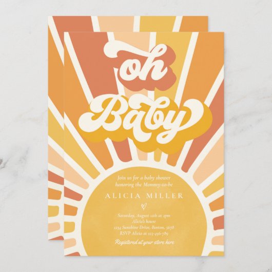 Invitation Sunshine Baby shower Boho Retro Yellow Sunshine (Devant / Derrière)
