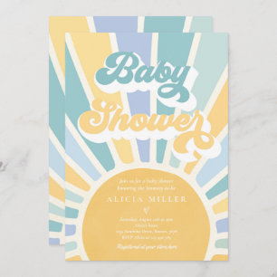 Invitation Sunshine Baby shower Boho Retro Yellow Sunshine
