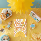 Invitation Sunshine Baby Shower Boho Retro Yellow Sunshine