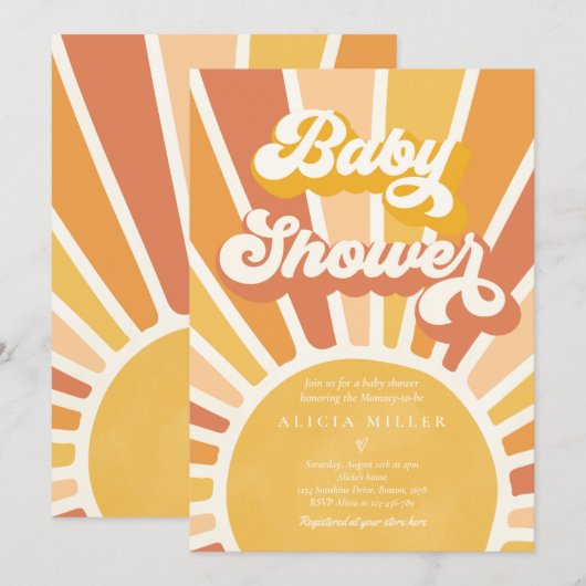 Invitation Sunshine Baby shower Boho Retro Yellow Sunshine (Devant / Derrière)