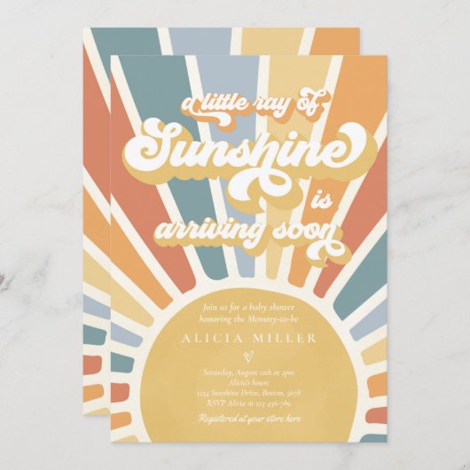 Invitation Sunshine Baby shower Muet Boho Retro Sunshine (Devant / Derrière)