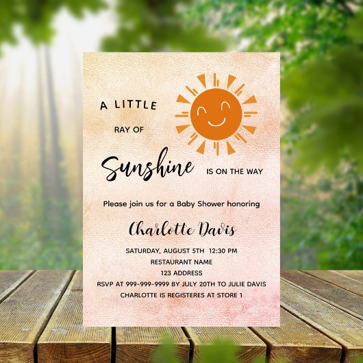 Invitation Sunshine Baby shower rose fille soleil luxe