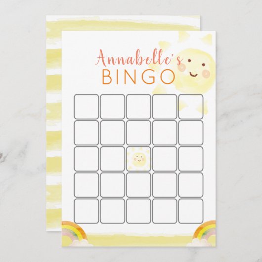Invitation Sunshine Birthday Bingo Game Card (Devant / Derrière)