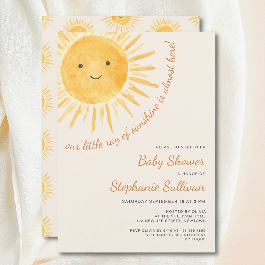 Invitation Sunshine Boho Baby shower solaire neutre pour les 