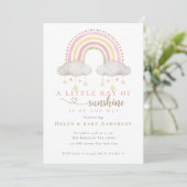 Invitation Sunshine Boho rose Rainbow Girl Baby shower (Debout devant)