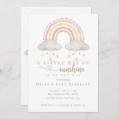 Invitation Sunshine Boho rose Rainbow Girl Baby shower (Devant / Derrière)