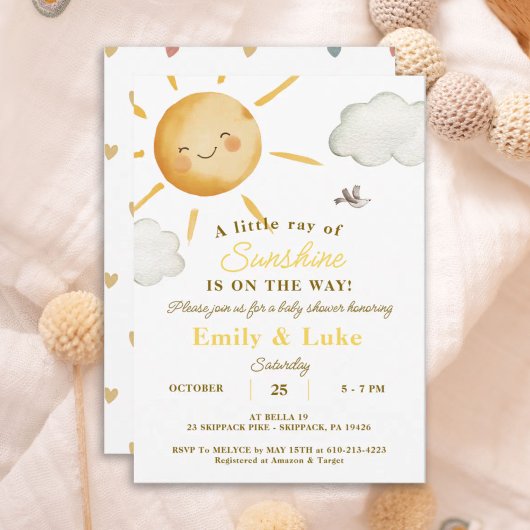Invitation Sunshine Boho Sun Baby shower non sexiste