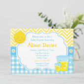 Invitation Sunshine et Lemonade Baby shower bleu et jaune (Debout devant)
