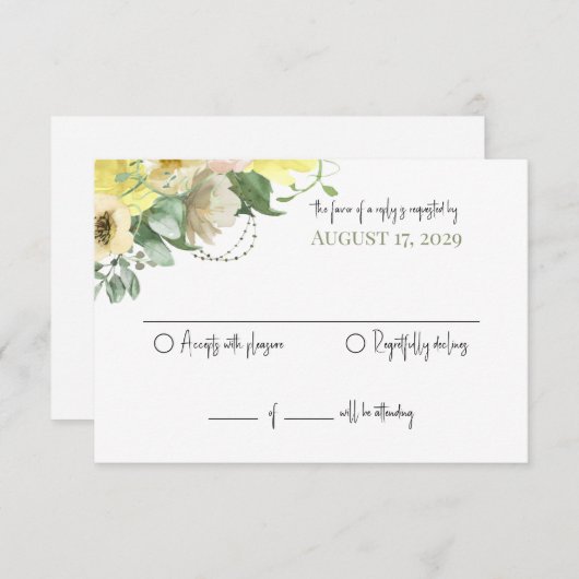 Invitation Sunshine et Mariage Rose Réponse (Devant / Derrière)