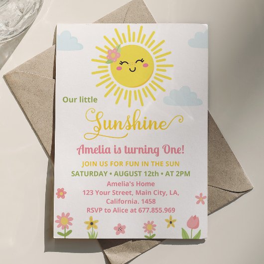 Invitation Sunshine Fleur sauvage Party 1er anniversaire Invi