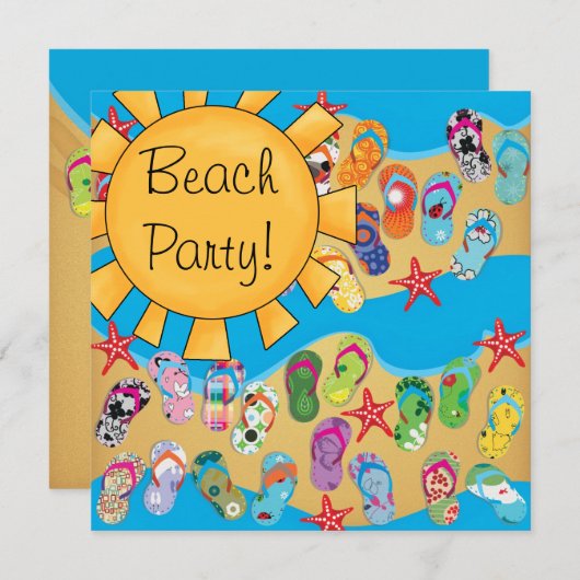 Invitation Sunshine Flip Flops Beach Party (Devant / Derrière)