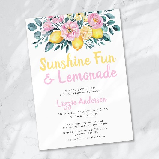 Invitation Sunshine Fun et Lemonade Floral Baby shower