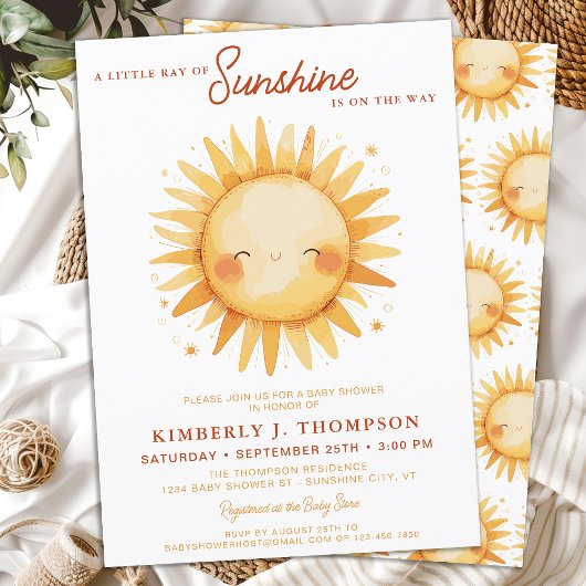 Invitation Sunshine Gender Neutral Boho Cute Sun Baby Shower