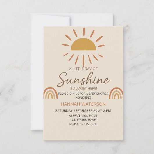 Invitation Sunshine Genre Neutre Boho Baby shower Soleil (Devant)