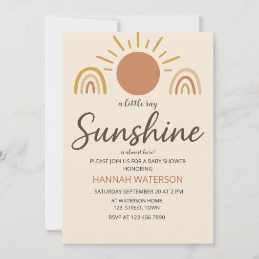 Invitation Sunshine Genre Neutre Boho Baby shower Soleil (Devant)