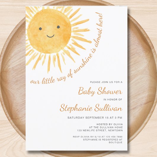 Invitation Sunshine Genre Neutre Boho Baby shower Soleil