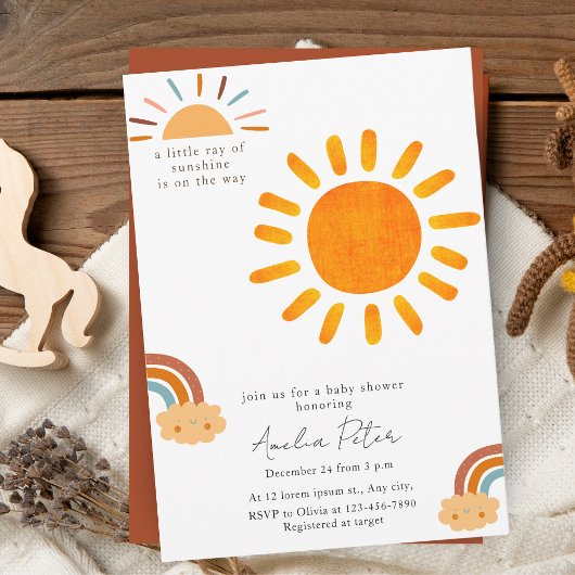 Invitation Sunshine Genre Neutre Boho Sun Baby shower Invit
