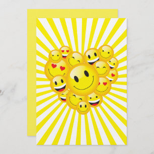 Invitation Sunshine Jaune Joyeux Sourire Face Rave Party