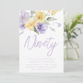 Invitation Sunshine & Lavender Floral 90e fête d'anniversaire (Debout devant)