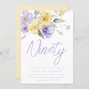 Invitation Sunshine & Lavender Floral 90e fête d'anniversaire