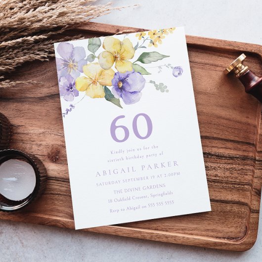 Invitation Sunshine & Lavender Purple 60e fête d'anniversaire